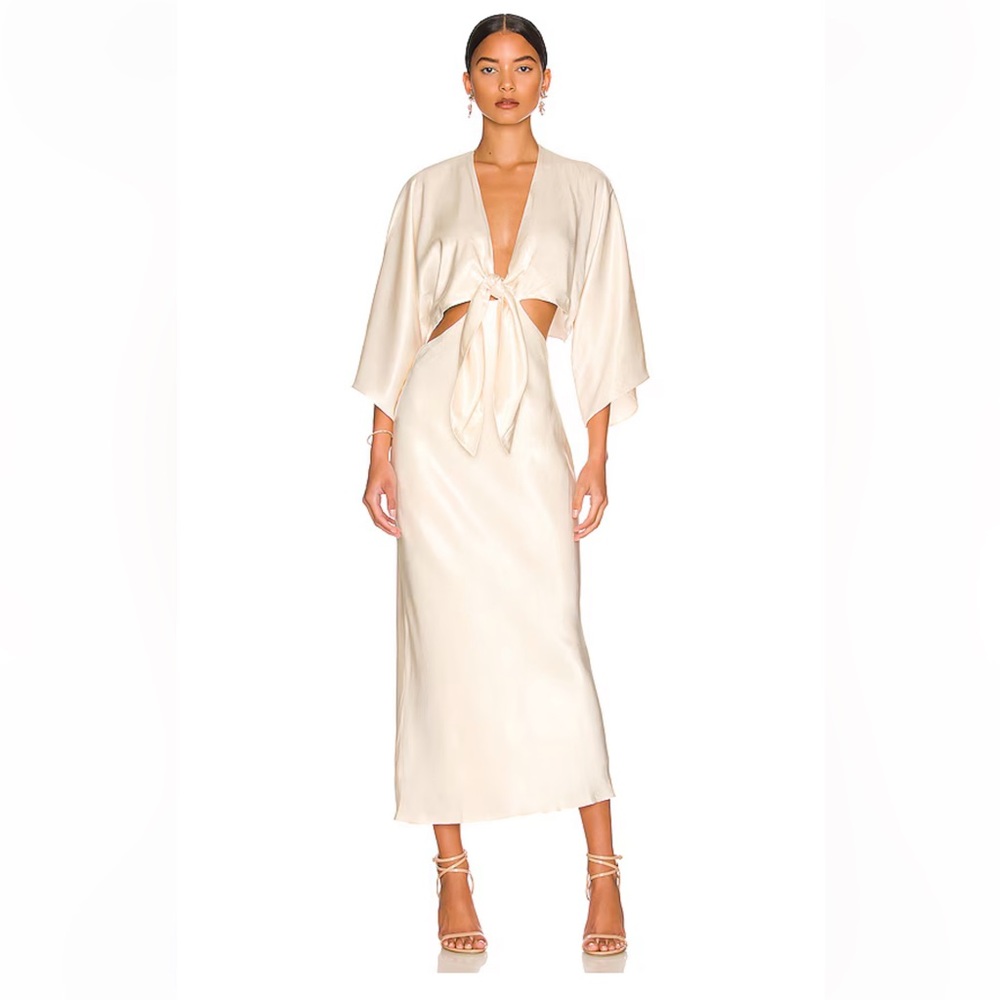 Shona Joy- La Lune Tie Front Bias Midi Dress in Cream